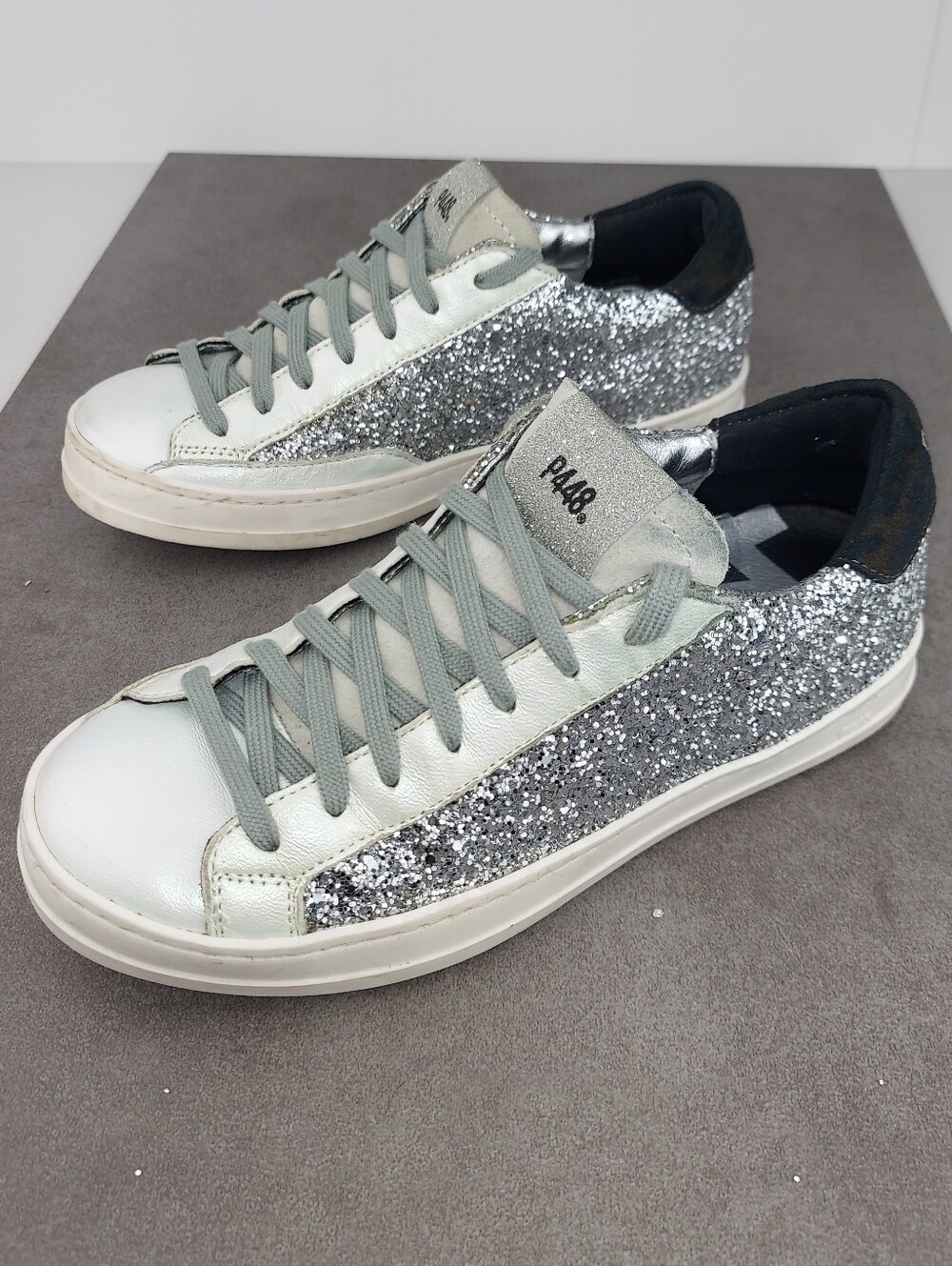 P448 John Ginevra White Silver Glitter Sneakers 36 - Picture 15 of 15